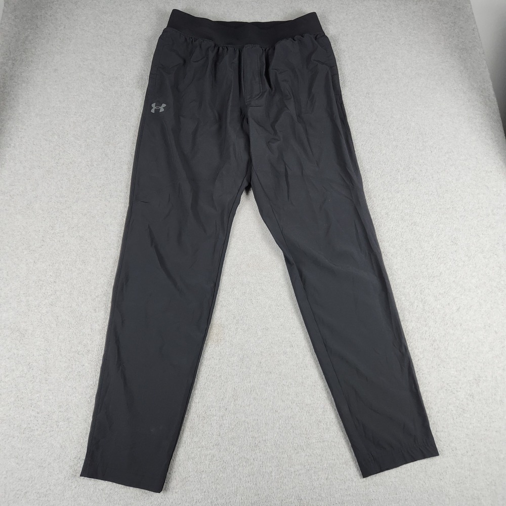 Under Armour Athletic Pants Mens Large Black Fitted Stretch Logo Elastic Waist